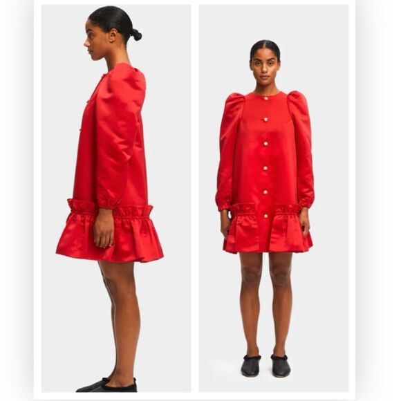 Sleeper Mystery Puff ruffled duchesse-satin mini dress $450 NWT - Picture 1 of 6